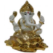 Ganesha On Lotus-W (Terracotta-Gold Plated)